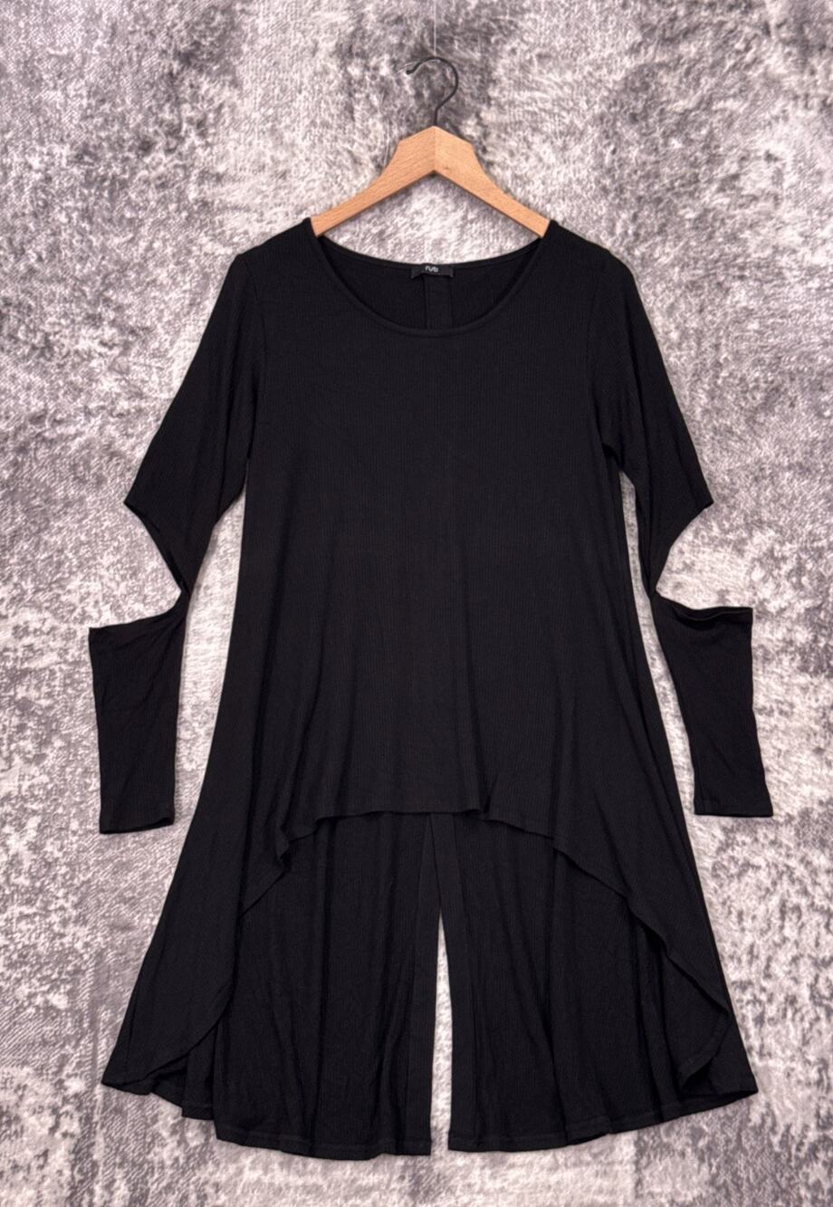 Ruti Top XS / S Womens Black Ribbed Long Sleeve Cut Out High Low Tunic